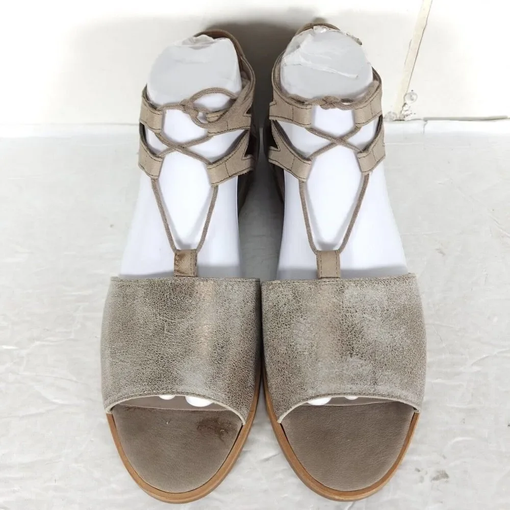 Paul Green Women's Morea US 8,5 Uk 6 Leather Metallic Taupe Lace-Up Sandals